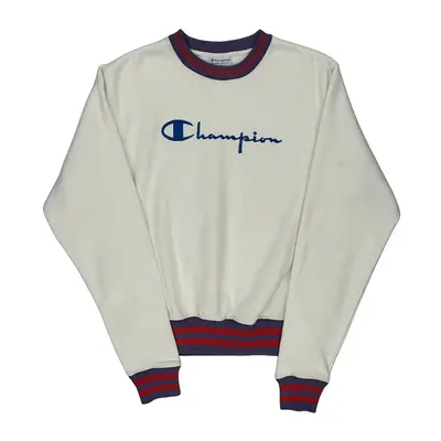 Reverse Weave Champion Spellout Sweatshirt - Small White Cotton Blend