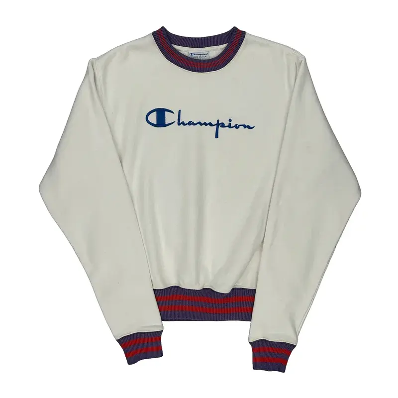 Reverse Weave Champion Spellout Sweatshirt - Small White Cotton Blend