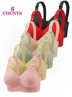 Women's Floral Decor Contrast Lace Scallop Trim Push Up Bralette, Casual Soft Fit Comfortable Breathable Wireless Push Up Lin...