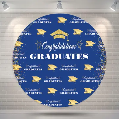 Aperturee Glitter Gold Blue Round Grad Backdrop Cover | Photo Backdrop For Grad Party | Diy Grad Photo Backdrop | Personalize...