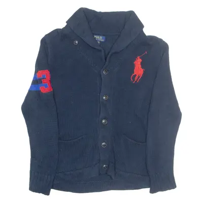 POLO RALPH LAUREN 10-12 Boys Cardigan Black Button Neck Tight Knit M