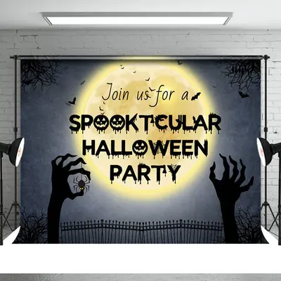 Moon Black Paw Spooktcular Halloween Party Backdrop - Aperturee