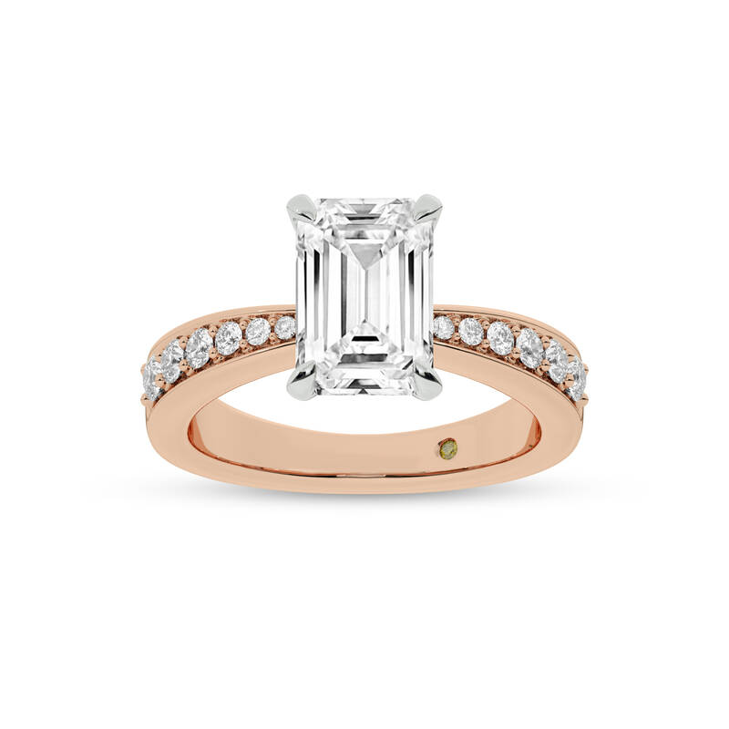 Rome Classic Pavé Set Emerald Cut Lab Grown Diamond Engagement Ring | 14K Rose Gold 2 1/3 CT. TW.