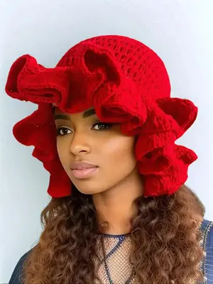 Solid Color Hollow Out Bucket Hat, Gifts for Her, Casual Wide Brim Fisherman Hat for Fall & Winter, Fashion Accessories for W...