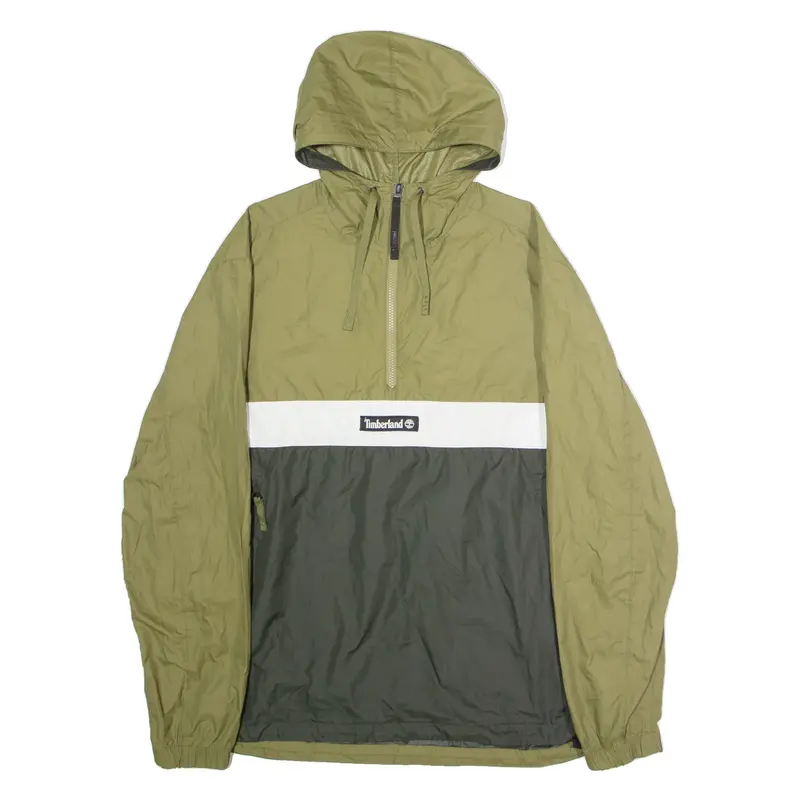 TIMBERLAND Mens Pullover Jacket Green Hooded Colourblock L