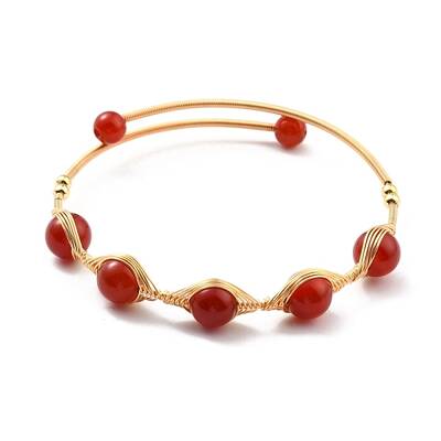 Natural Red Agate Wrapped Cuff Bangle
