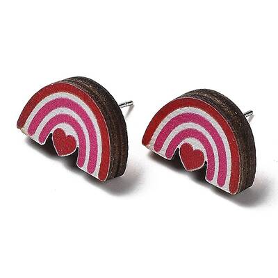Valentine's Day Theme Printing Wood Stud Earrings for Women