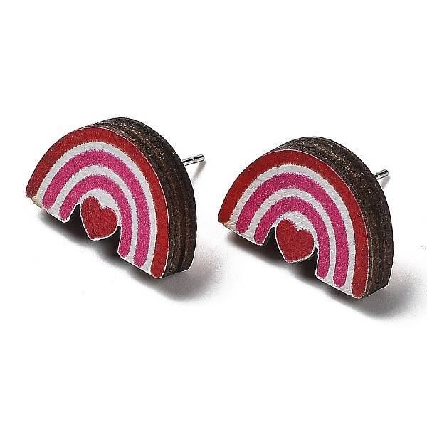 Valentine's Day Theme Printing Wood Stud Earrings for Women