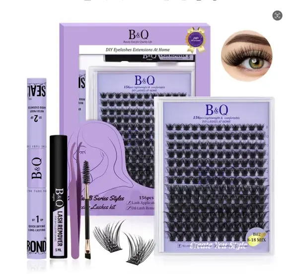 B&Qaugen B×× Waterproof Kit l B02,B05 B Series Lash kit,156PCS,Bond & Seal,Remover,DIY Eyelash Extension at Home Makeup Cos...