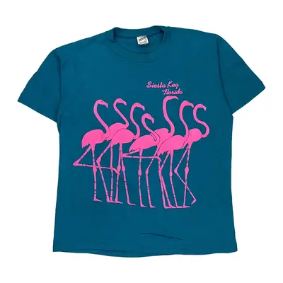 Single Stitch Sportswear Graphic T-Shirt - Large Blue Polyester Blend