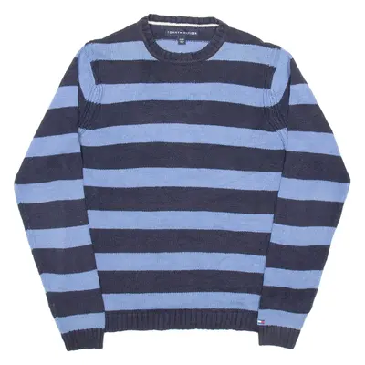 TOMMY HILFIGER Mens Patterned Jumper Blue Striped Tight Knit XS