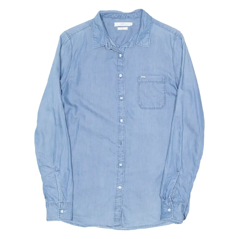 LEE Womens Plain Shirt Blue Long Sleeve S
