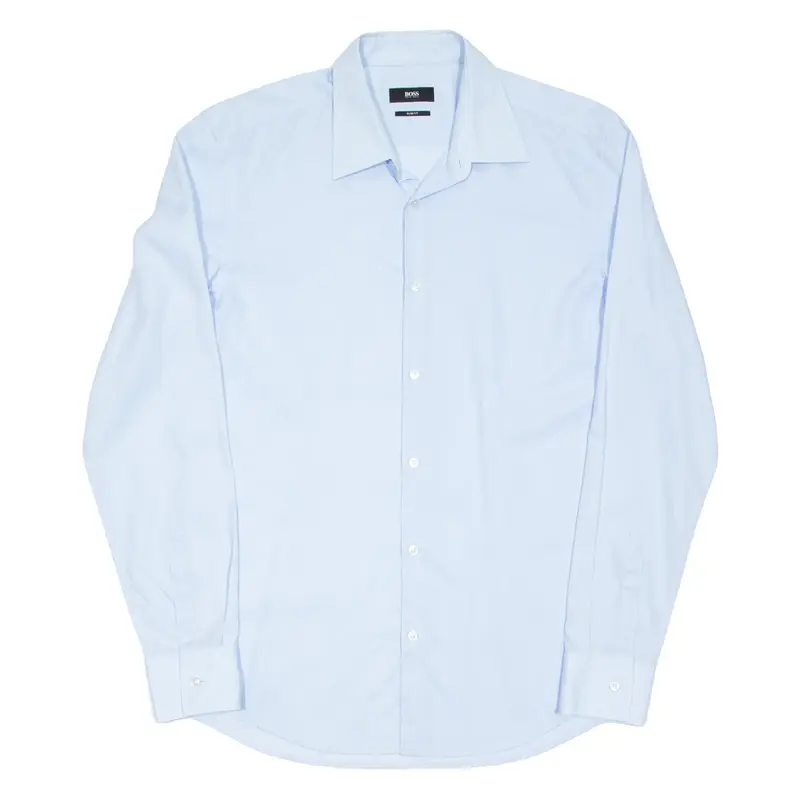 BOSS Slim Fit Mens Plain Shirt Blue Long Sleeve M