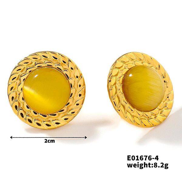 Cute Flat Round Cat Eye Stud Earrings for Summer