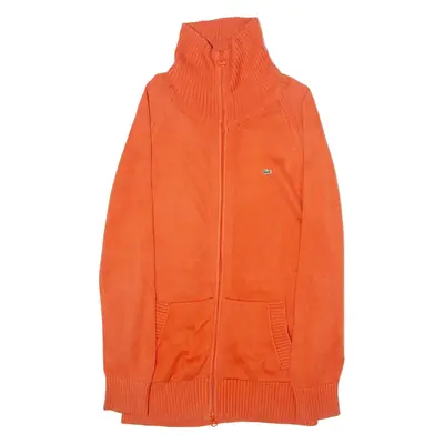 LACOSTE Womens Cardigan Orange Roll Neck Tight Knit M