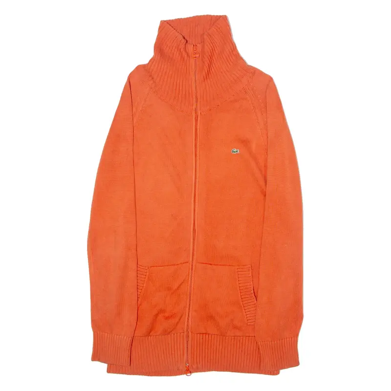LACOSTE Womens Cardigan Orange Roll Neck Tight Knit M