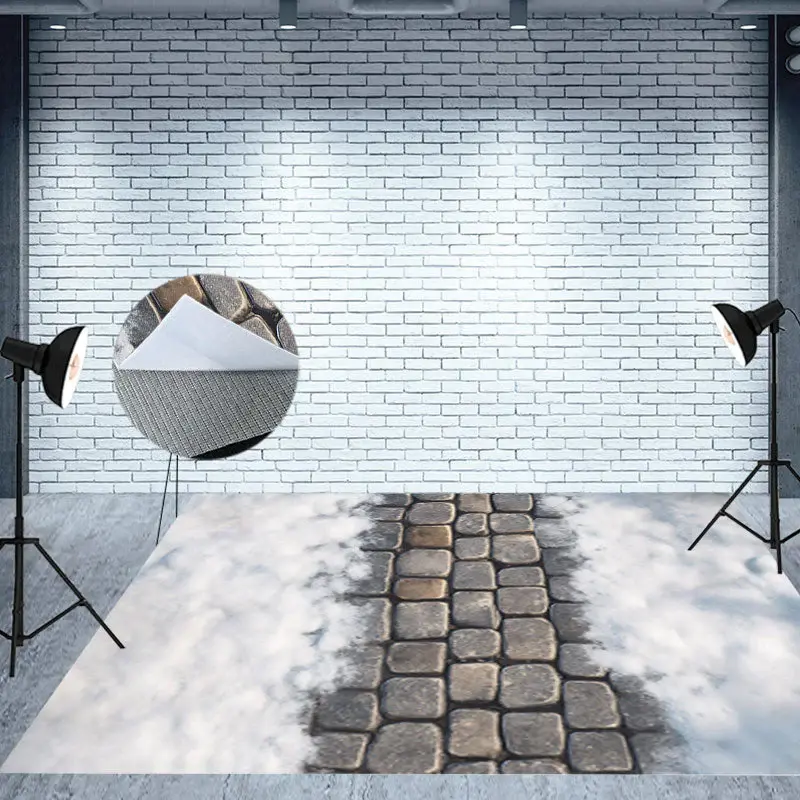 Melting Snowy Paving Stone Fabric Floor Backdrop - Aperturee
