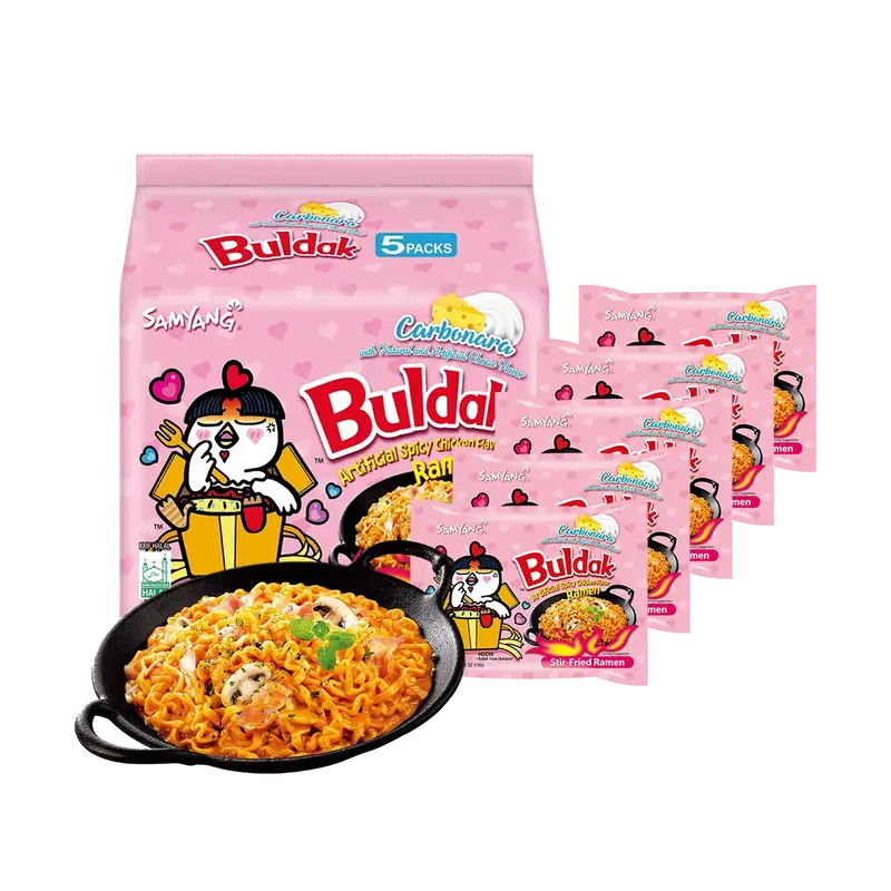 SAMYANG Korean Carbonara Stir-Fried Buldak Ramen Carbonara Hot Chicken Flavor - 5 Packs* 4.58oz Korean Carbonara Spicy Chicke...