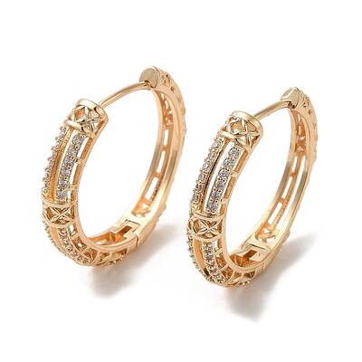 Brass Micro Pave Cubic Zirconia Hoop Earrings