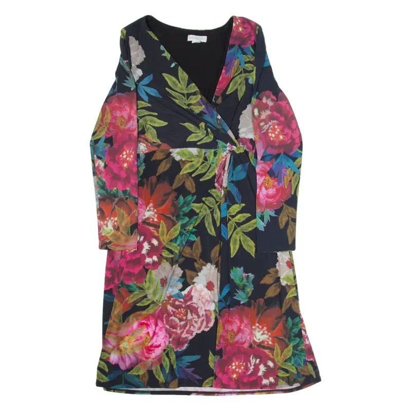 MONSOON Womens Fit & Flare Dress Black Floral Long Sleeve Midi M