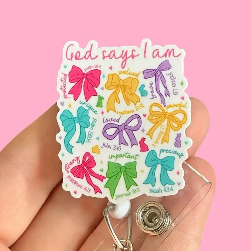 Glitter My Badge God says I am badge reel for nurse and student nurse. Badge clip Badge pull - Retractable swivel clip with a...
