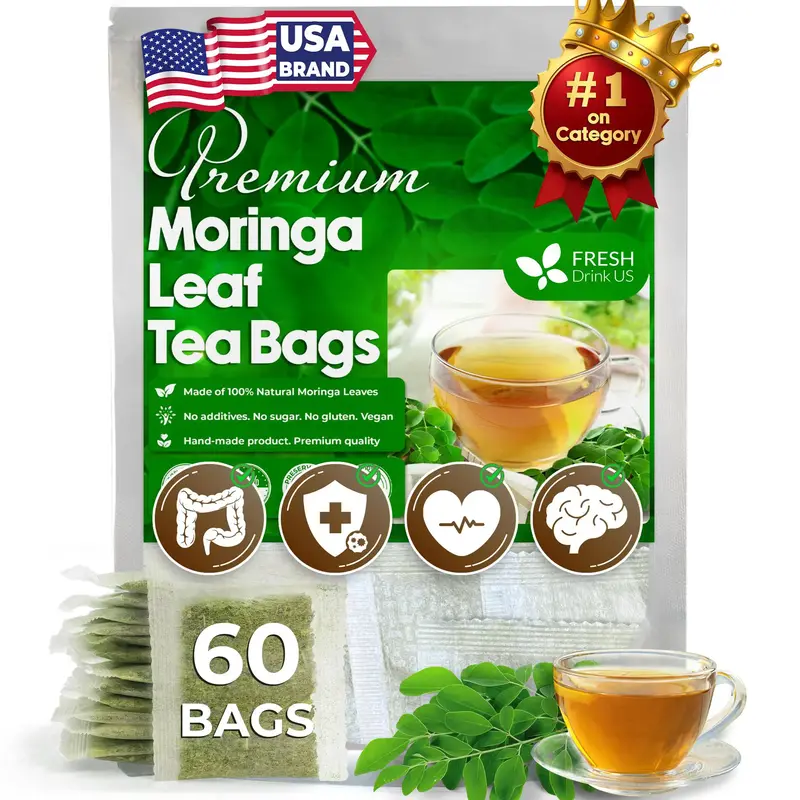 Moringa Leaf Tea Bags, 100% Natural & Pure from Moringa Leaves. Loose Leaf Moringa Herbal Tea. Moringa Leaf Tea. No Sugar, No...