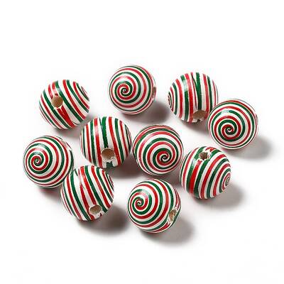Christmas Theme Printed Natural Wooden Beads