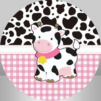 Aperturee Round Black And White Texture Cow Baby Shower Backdrop | Round Baby Shower Backdrop | Round Party Backdrop | Custom...