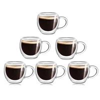 2.5oz Double Walled Espresso Coffee Cups Set of 6 with Handle,Express Shots Glass Cup,Tazas de Cafe Expreso,Espresso Drinkwar...