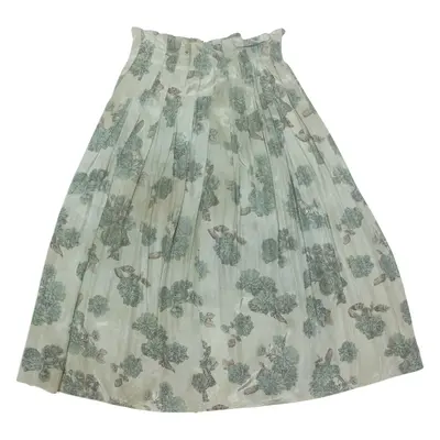 RELAX Womens Pleated Skirt Green Midi Viscose Floral M