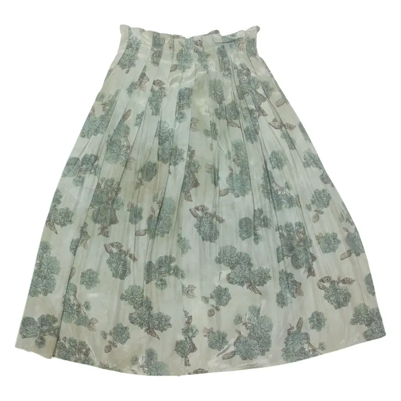 RELAX Womens Pleated Skirt Green Midi Viscose Floral M