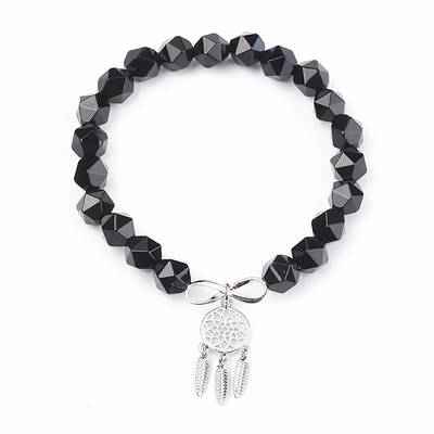 Natural Black Agate(Dyed & Heated) Beads Charm Bracelets