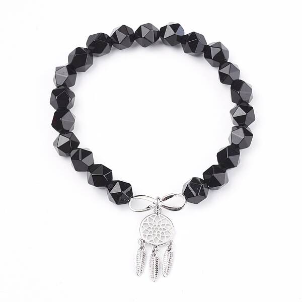 Natural Black Agate(Dyed & Heated) Beads Charm Bracelets