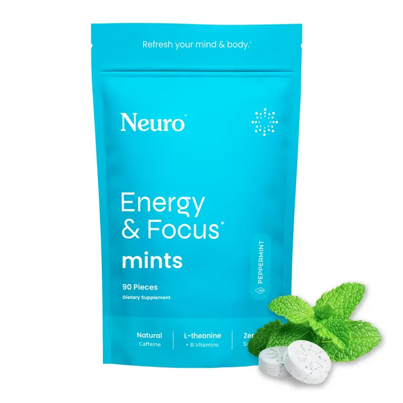 Neuro Energy Caffeine Mints (90 Pieces) - Sugar-Free Nootropic Mints for Energy & Focus with L-theanine, Caffeine, Vitamin B1...