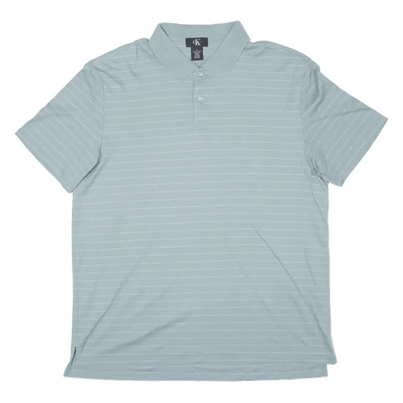 CALVIN KLEIN Polo Shirt Blue Striped Short Sleeve Mens L