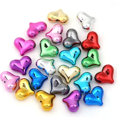 【B32】Toppers! Qty 100 Love heart shape UV plated straight hole diy handmade mobile phone chain bead decoration