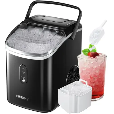 EUHOMY Nugget Ice Maker Countertop with Handle, Ready in 6 Mins, 34Lbs/Day, Removable Top Cover, Auto-Clean, with Scoop & Bas...