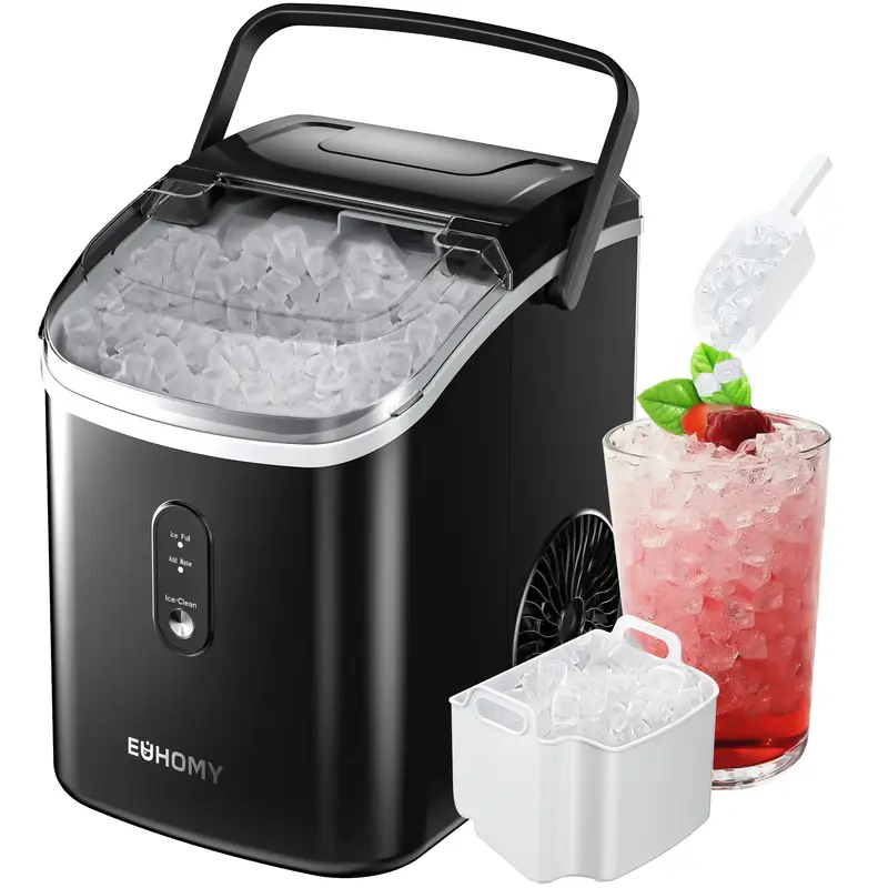 EUHOMY Nugget Ice Maker Countertop with Handle, Ready in 6 Mins, 34Lbs/Day, Removable Top Cover, Auto-Clean, with Scoop & Bas...