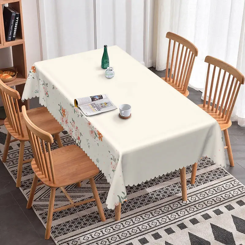 Aperturee Elegant White Pink Orange Flower Edge Tablecloth, 52x70 Inch, 30.82 USD, rectangle tablecloths, ZJY04688-A