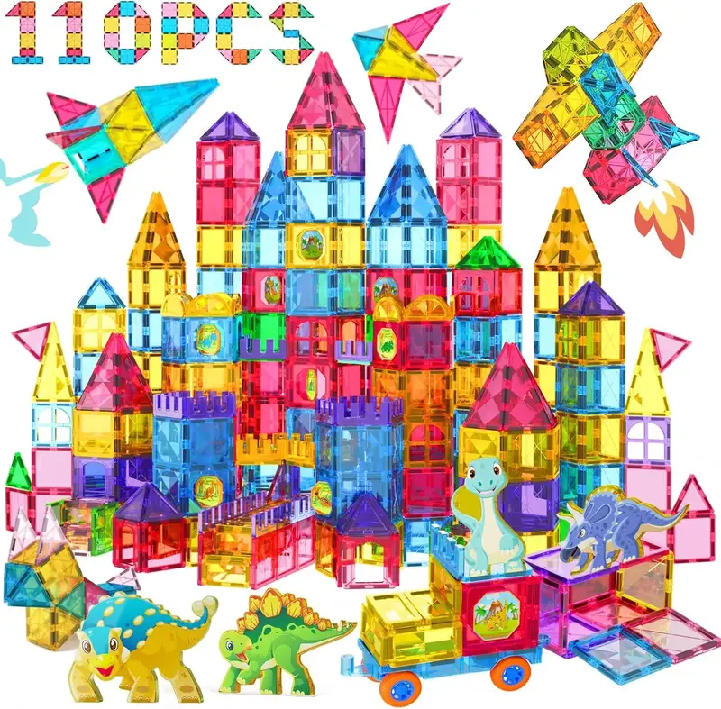 Jasonwell Magnetic Tiles Building Blocks Set for Boys Girls Preschool Educational Magnet Construction Kit Stacking STEM Toys ...