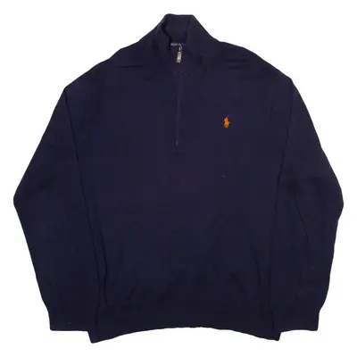 POLO RALPH LAUREN Mens Jumper Blue 1/4 Zip Tight Knit 2XL