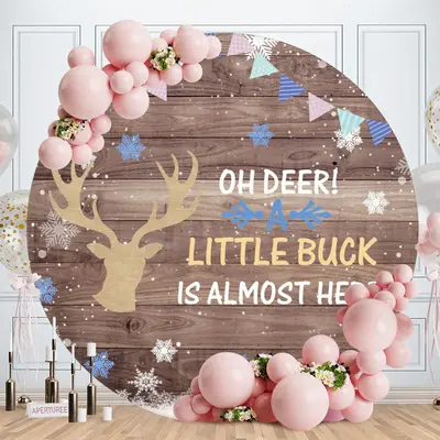 Aperturee Little Buck Almost Here Round Baby Shower Backdrop