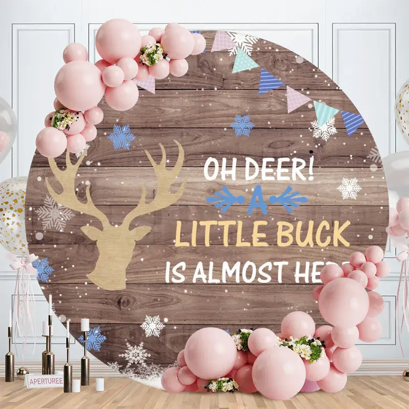 Aperturee Little Buck Almost Here Round Baby Shower Backdrop