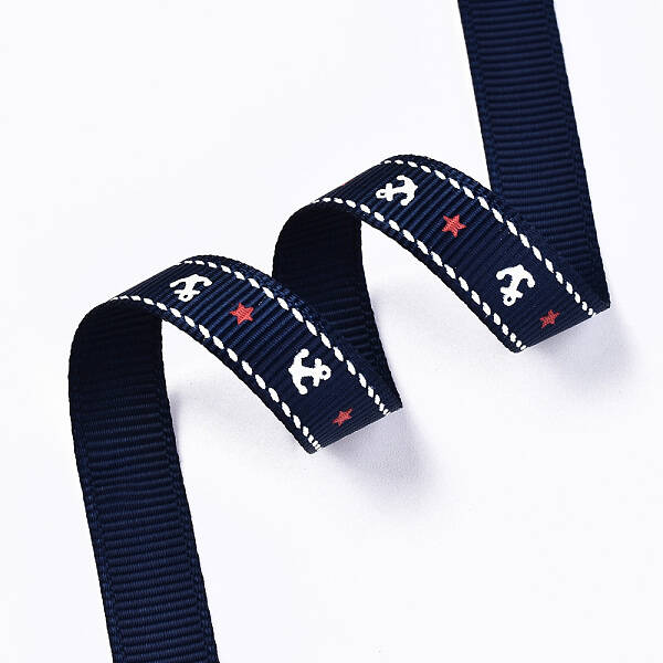 Single Face Anchor & Star Printed Polyester Grosgrain Ribbon