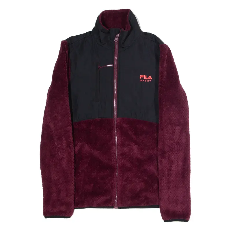 FILA Womens Fleece Jacket Maroon Colourblock S