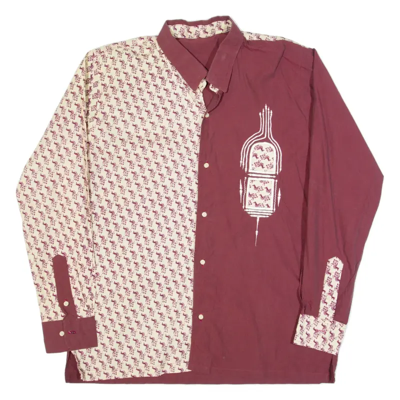 Western Mens Shirt Maroon Long Sleeve L