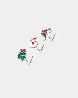 3PCS Chiristmas Santa/Tree/CandyCane Nose Stud