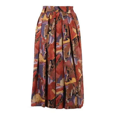 Womens Pleated Skirt Red Midi Viscose Crazy Pattern M