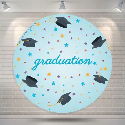 Aperturee Star Mortarboard Blue Round Graduates Party Backdrop | Personalized Backdrop For Grad | Grad Backdrop Banner | Grad...