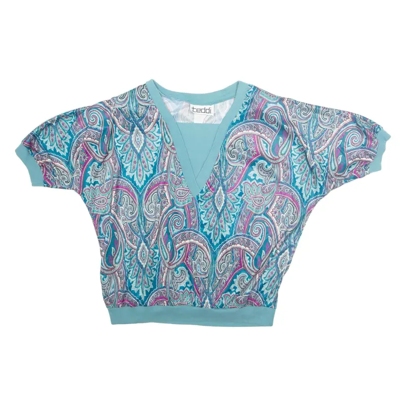 TEDDI Womens Printed Blouse Blue 90s Crazy Pattern M